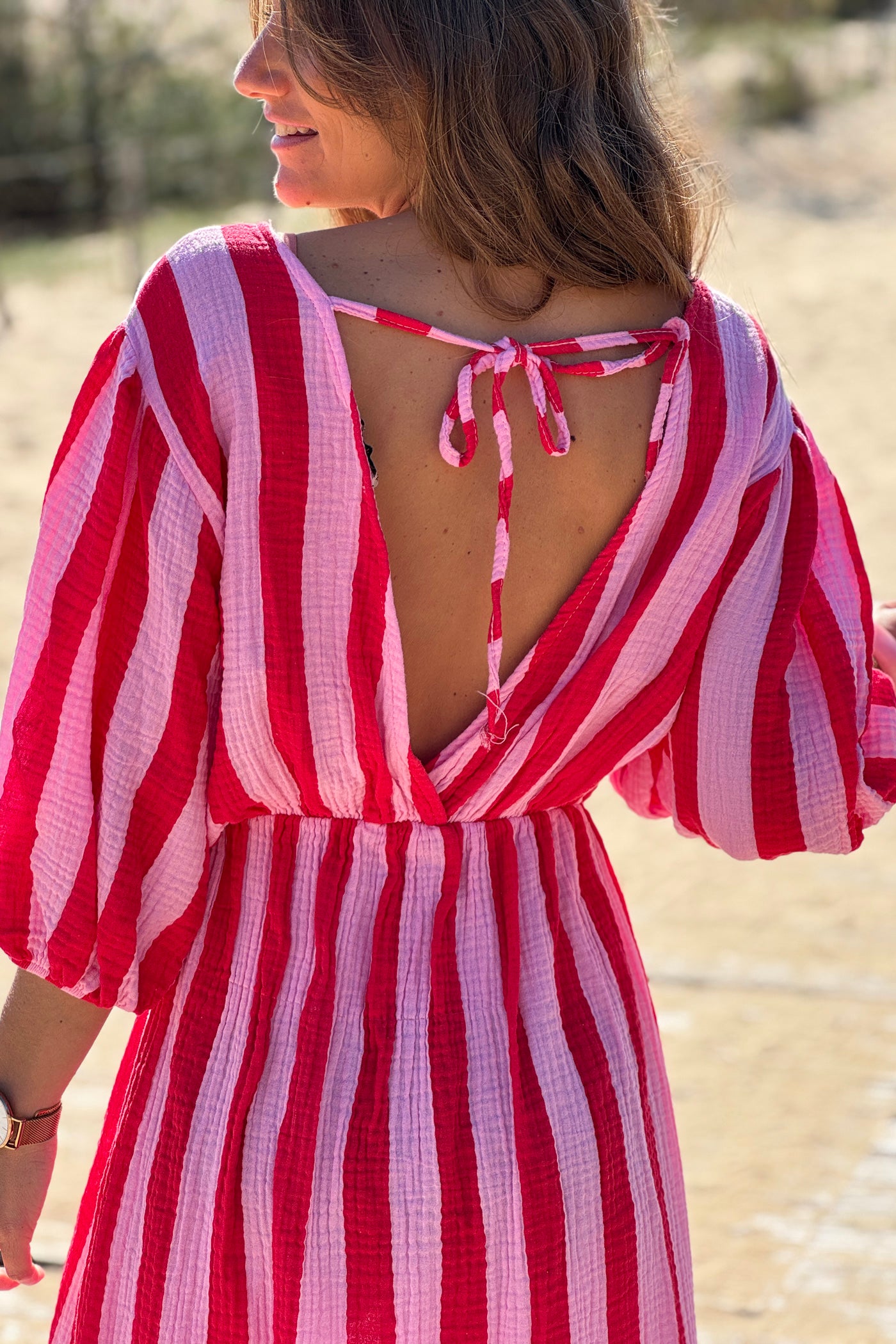 Pink Cabana Stripe Gauze Blouson Dress