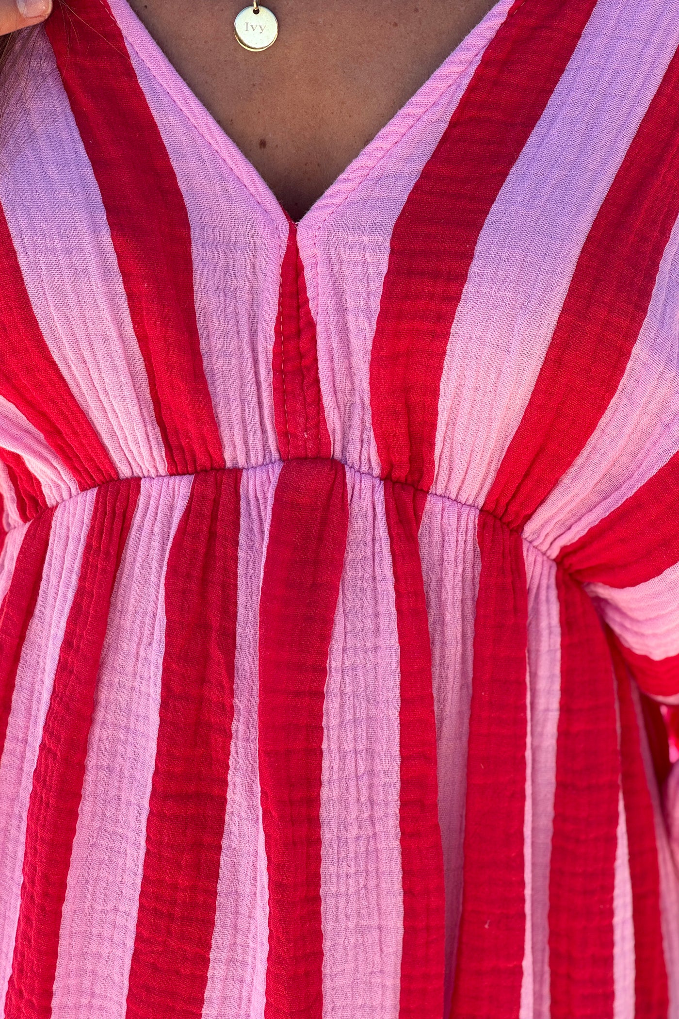 Pink Cabana Stripe Gauze Blouson Dress