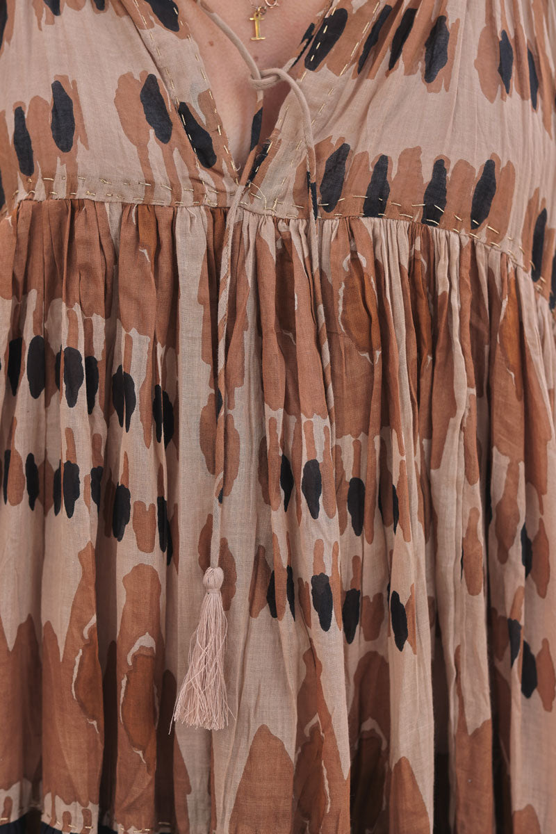 Taupe Batik Dye Sleeveless Maxi Dress
