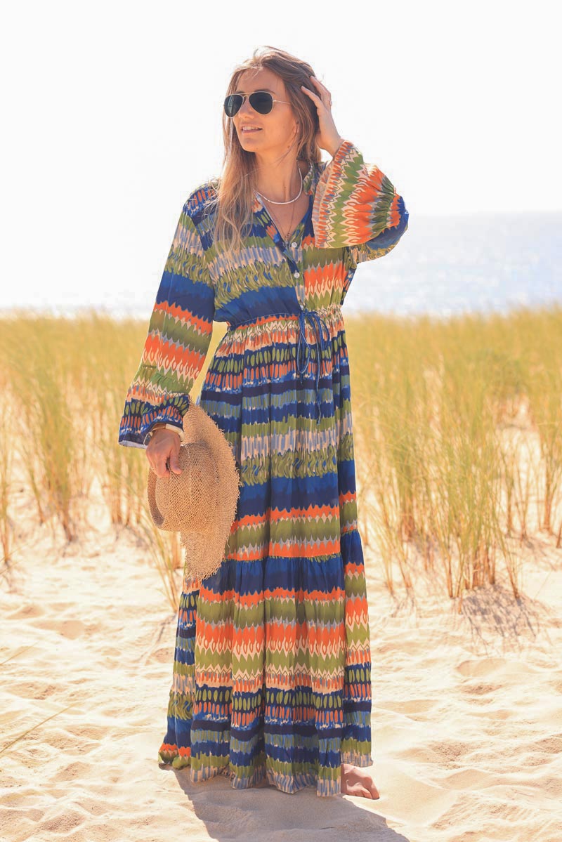 Navy blue psychedelic print maxi floaty dress