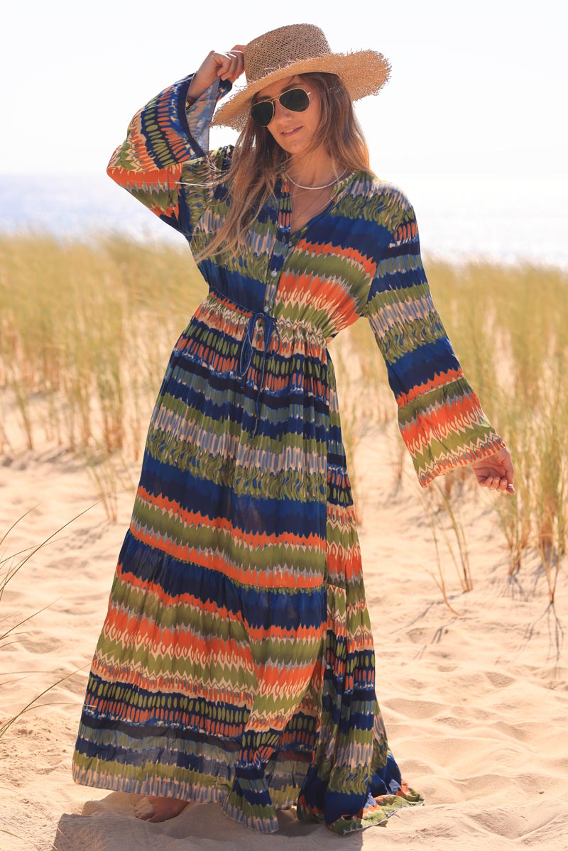 Navy blue psychedelic print maxi floaty dress