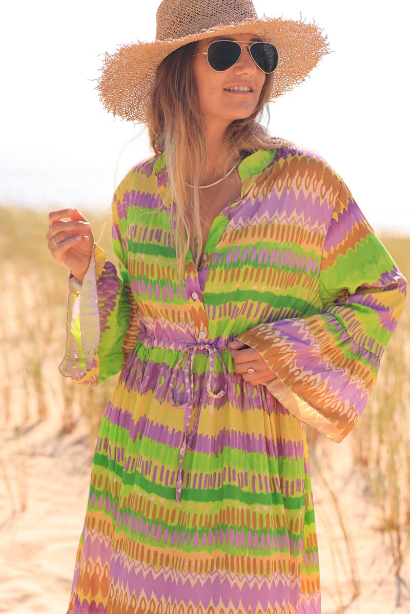 Green psychedelic print maxi floaty dress