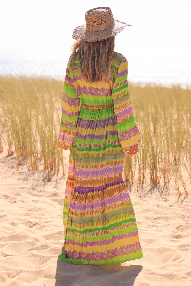 Green psychedelic print maxi floaty dress