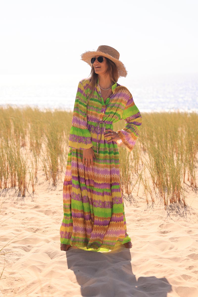 Green psychedelic print maxi floaty dress