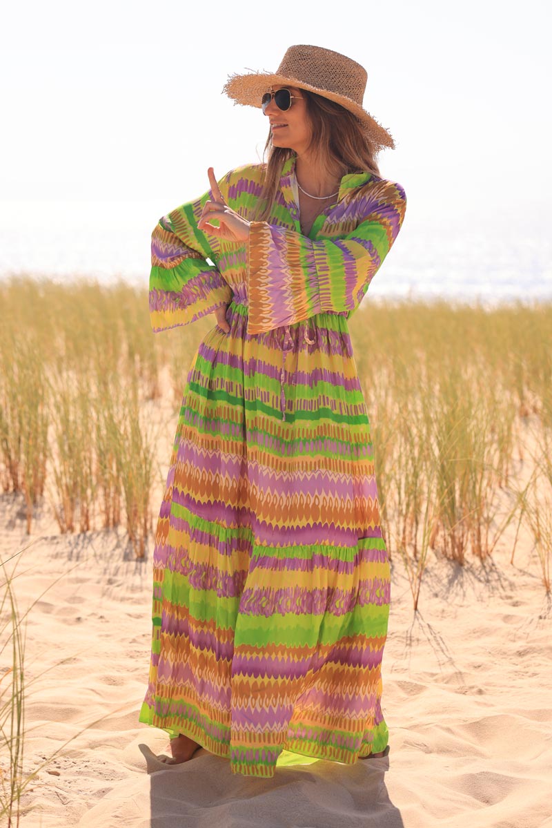 Green psychedelic print maxi floaty dress