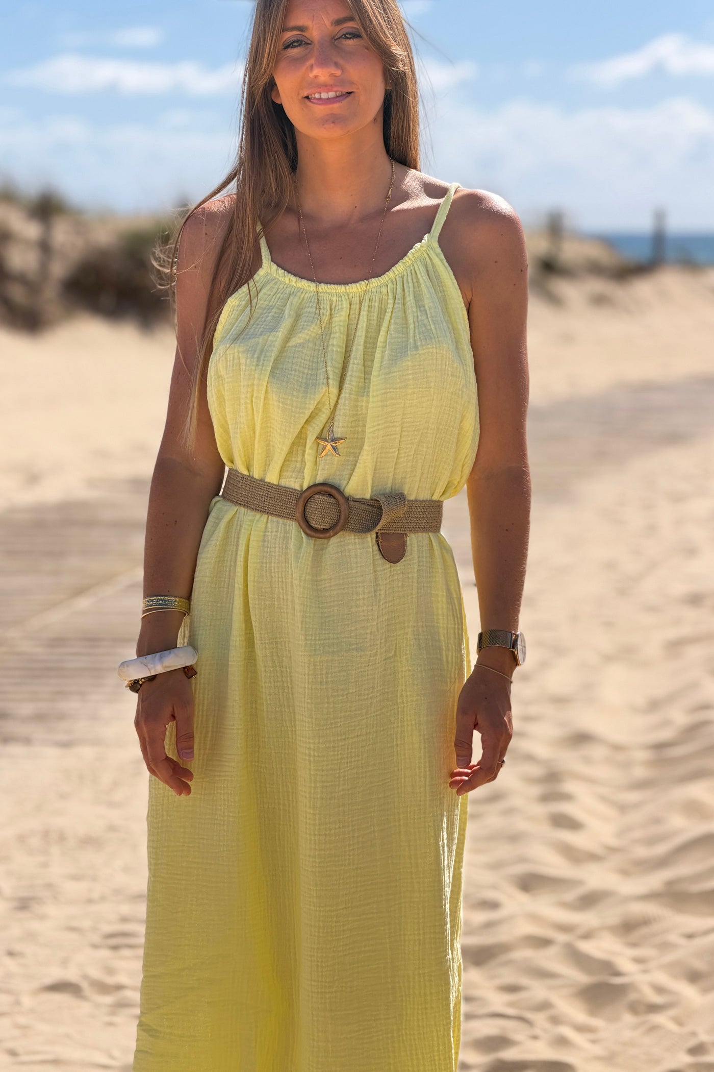 Yellow Crinkle Gauze Maxi Dress