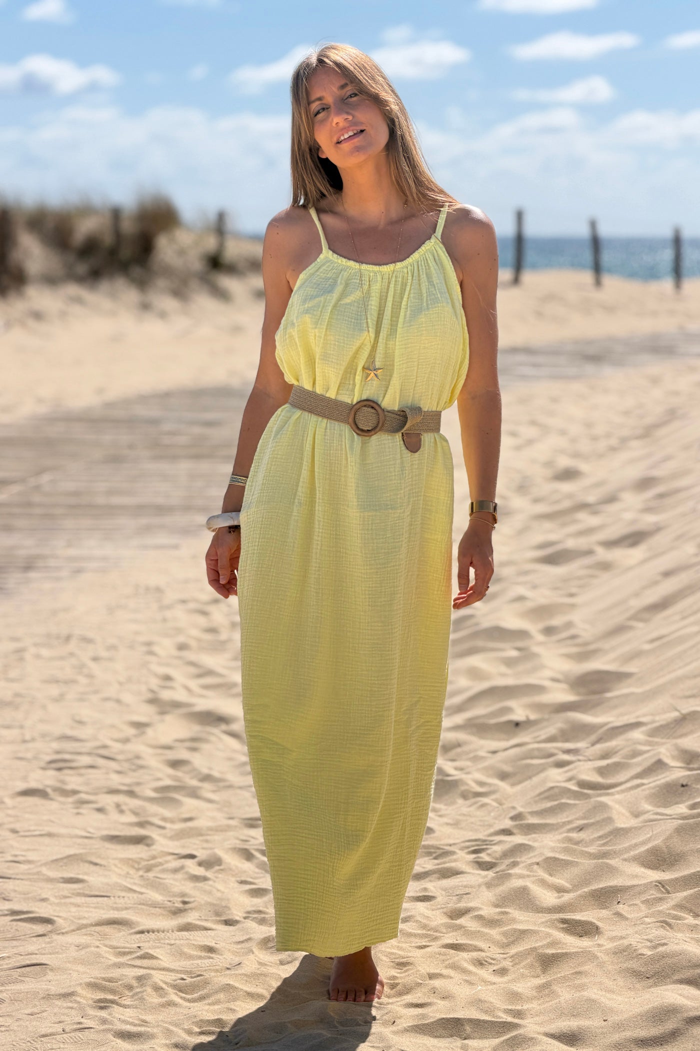 Yellow Crinkle Gauze Maxi Dress