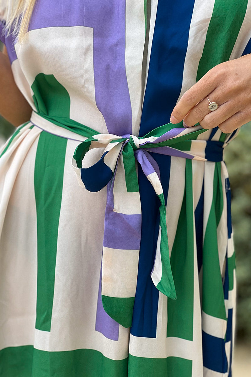 White Art Stripes Resort Dress