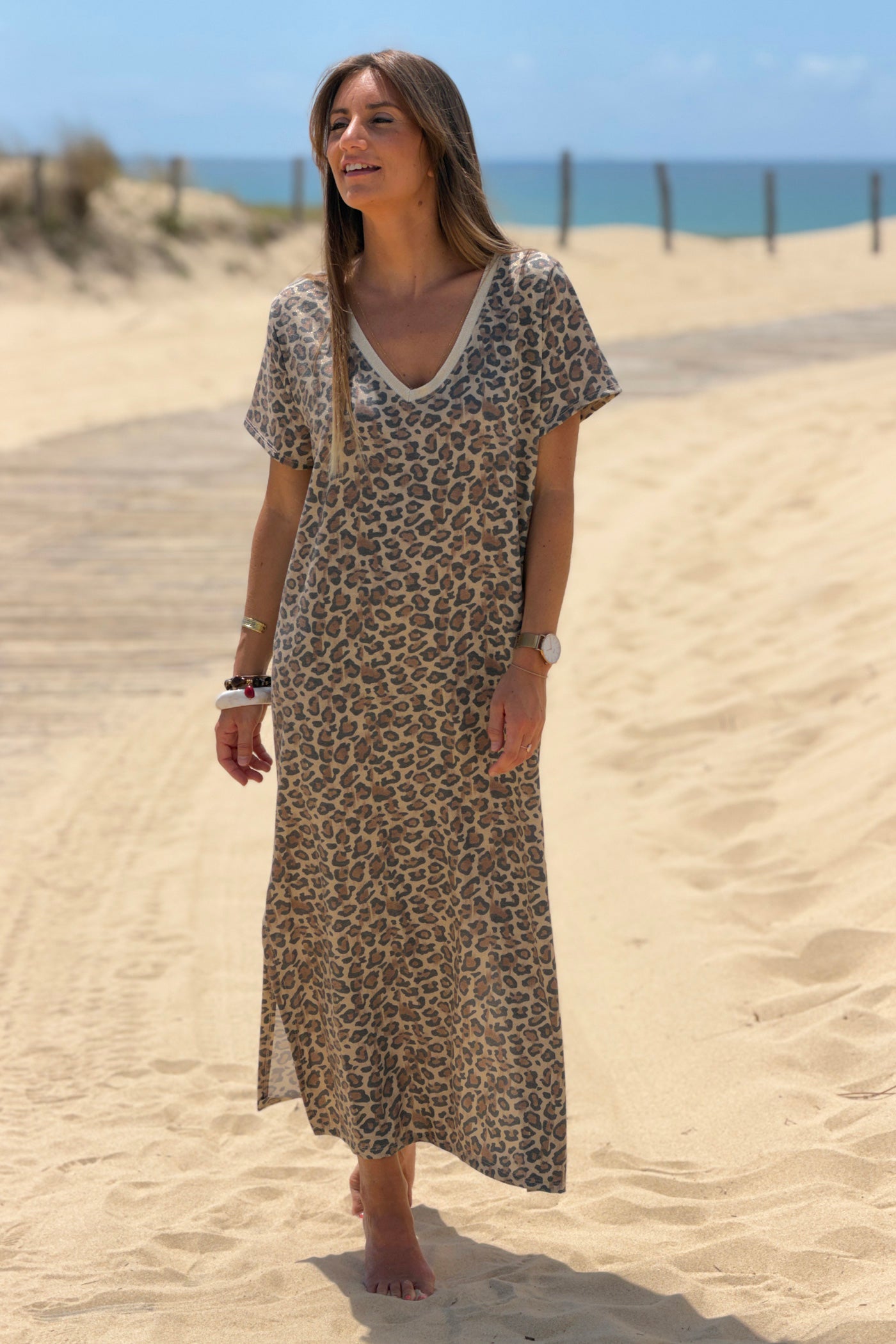 Leopard Print Knit Maxi Dress