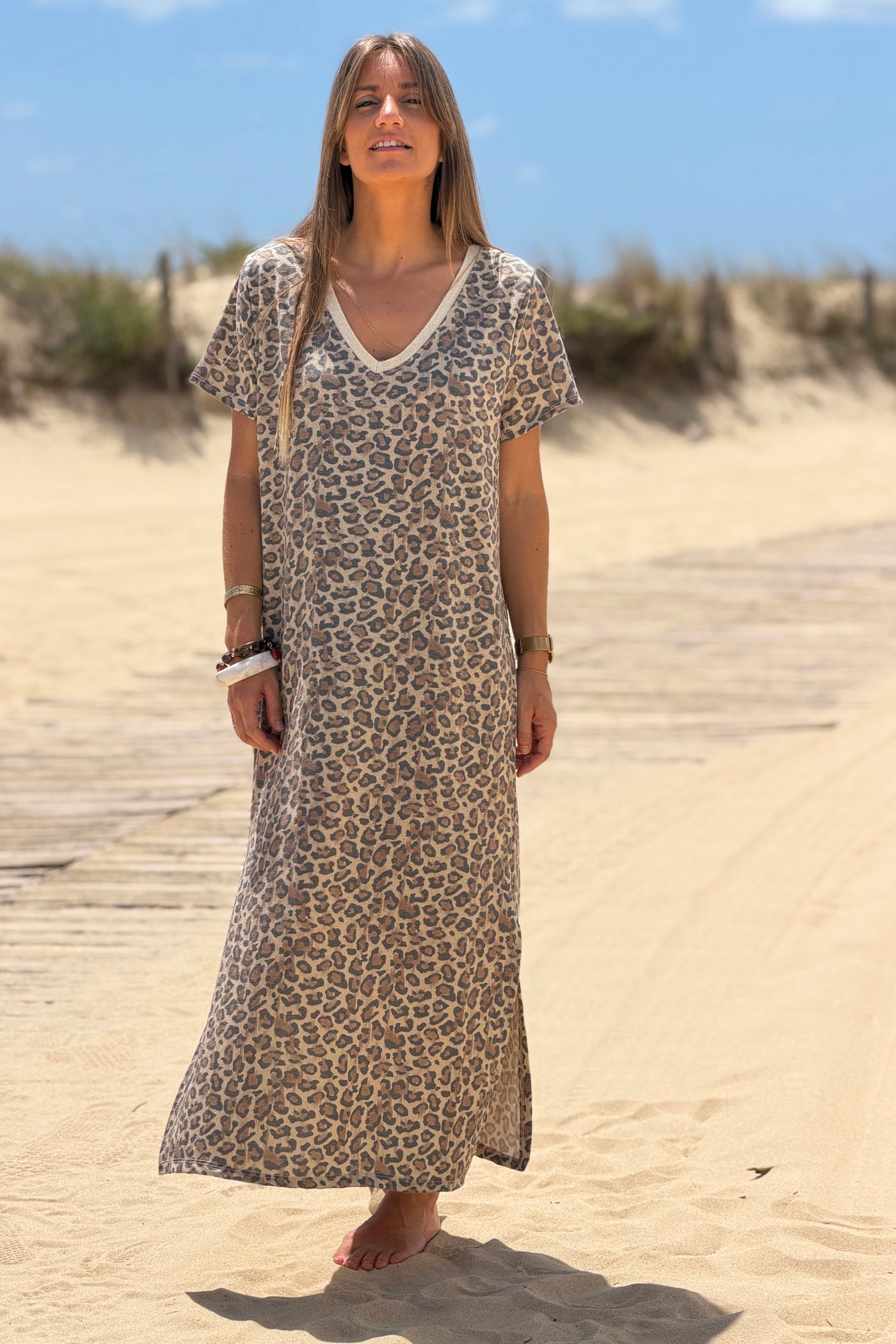 Leopard Print Knit Maxi Dress