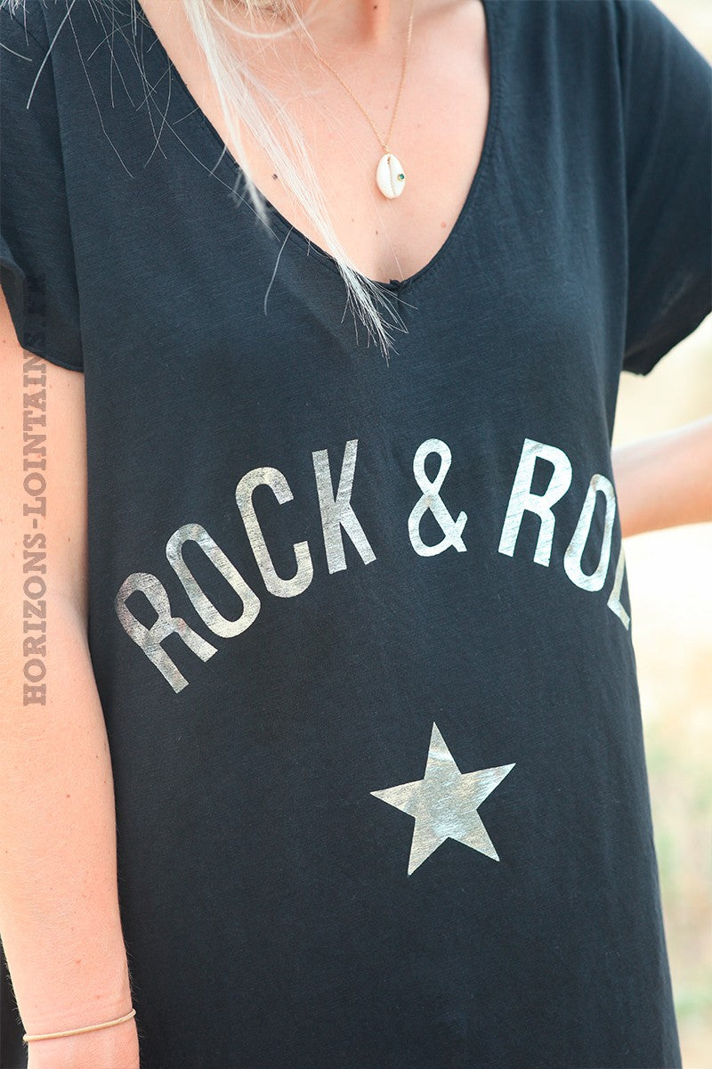 Vestido largo negro rock and roll algodón
