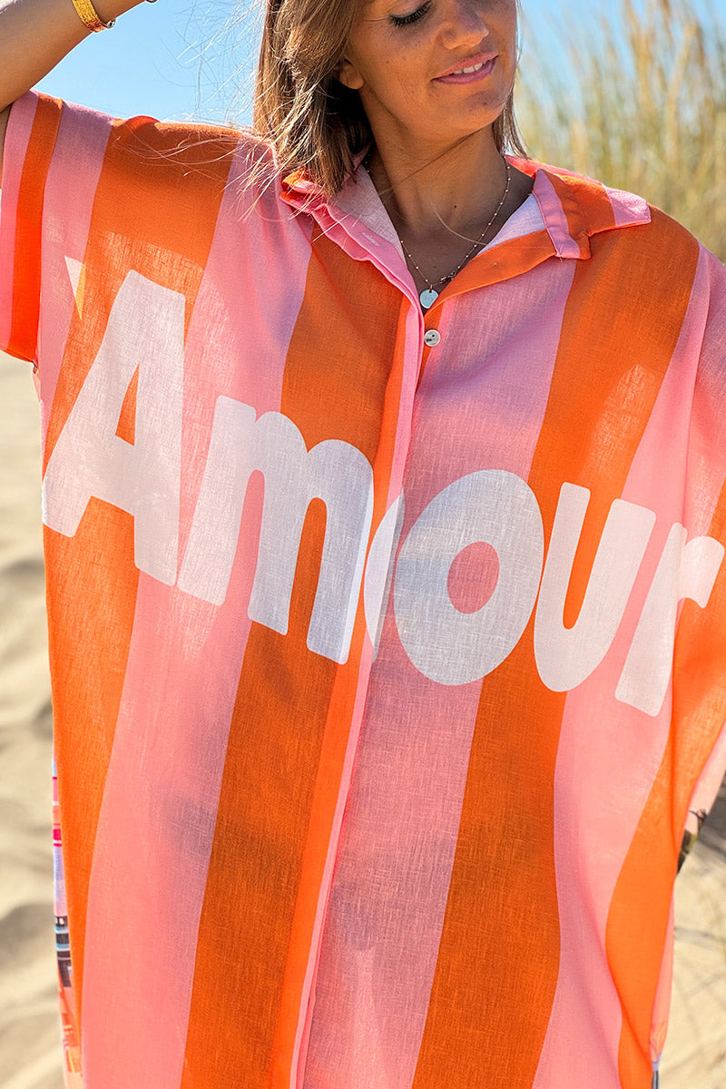 Coral “Amour” Beach Striped Caftan
