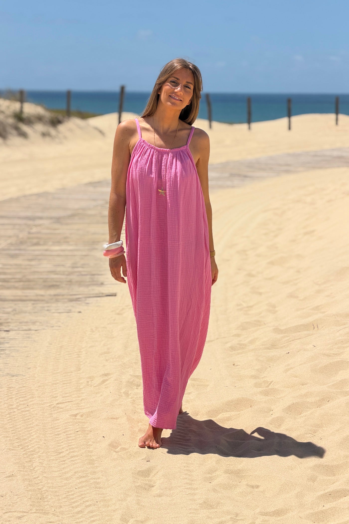 Pink Crinkle Gauze Maxi Dress