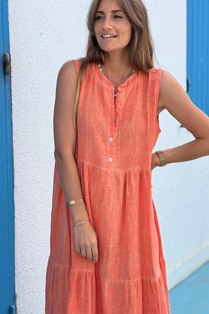 Orange Brushed Velour Tiered Maxi Dress