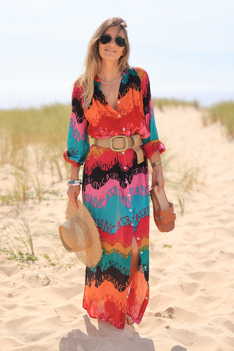 Floaty crepe effect maxi dress with colorful abstract stripes