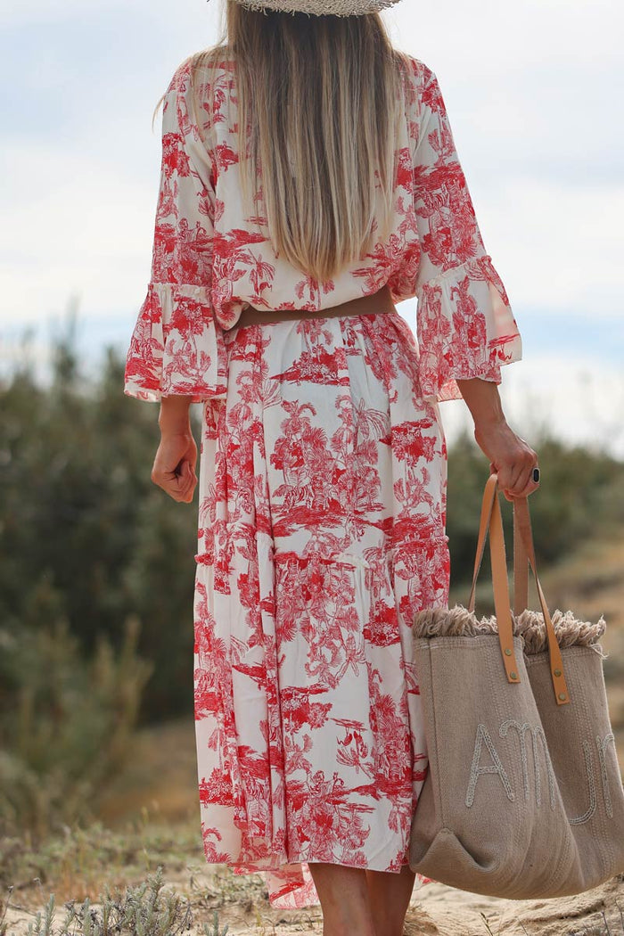 Robe longue toile de jouy rouge Horizons Lointains