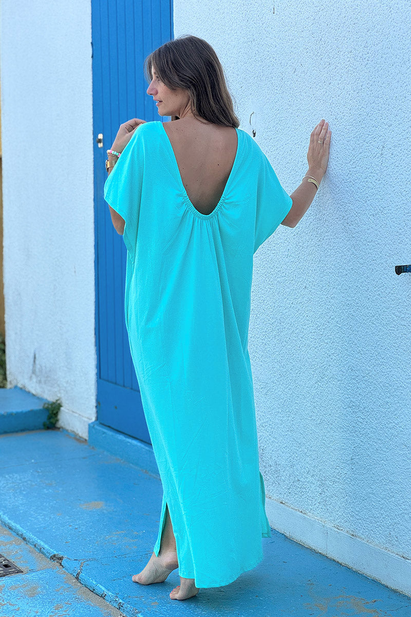 Turquoise Jersey Knit Maxi Dress