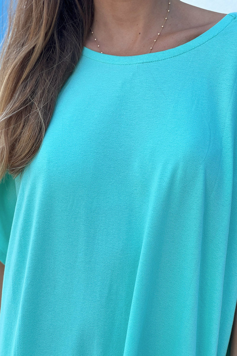 Turquoise Jersey Knit Maxi Dress