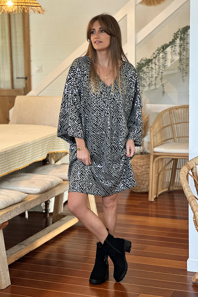 Silver Sequin Patterned Tunic Dress