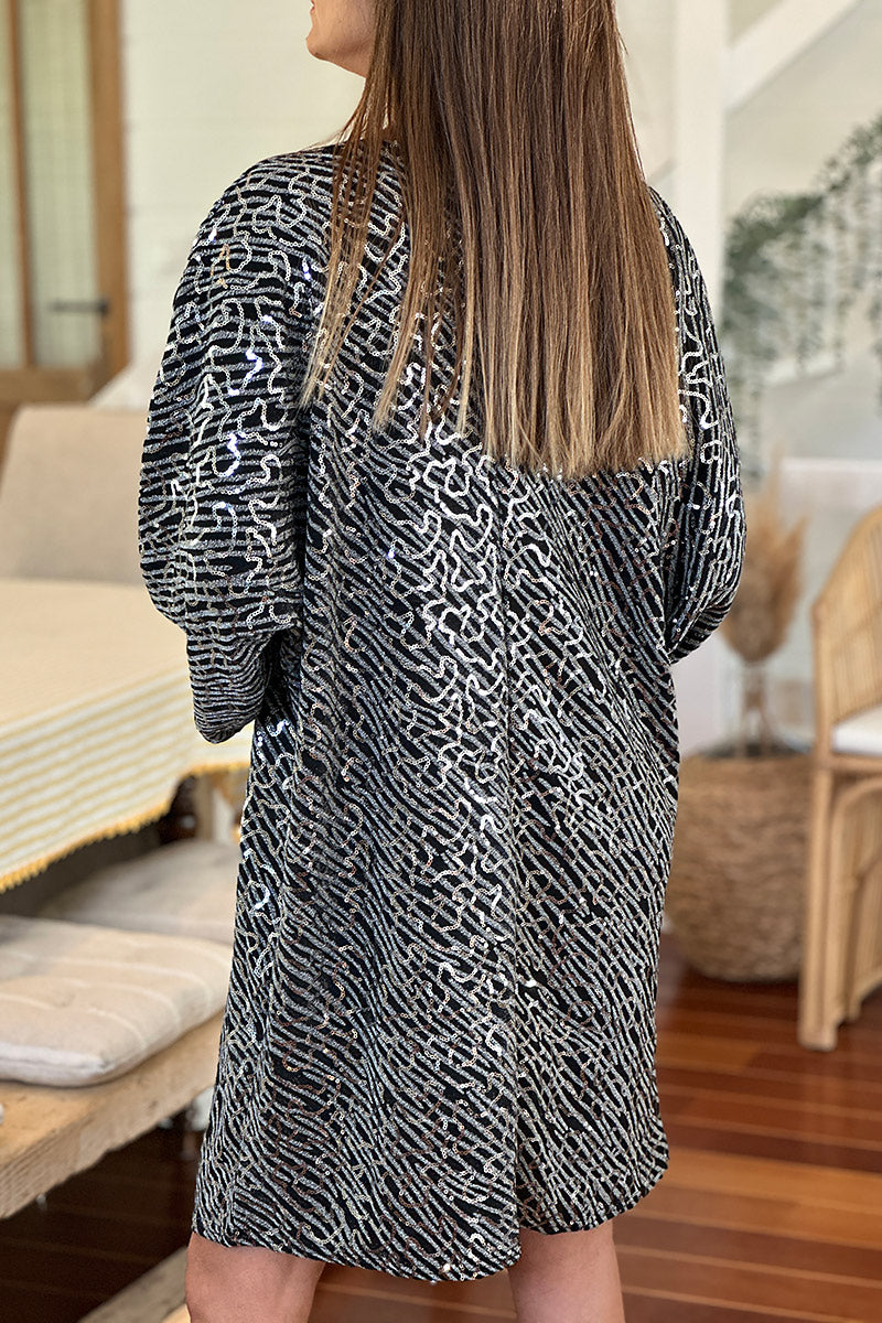 Silver Sequin Patterned Tunic Dress