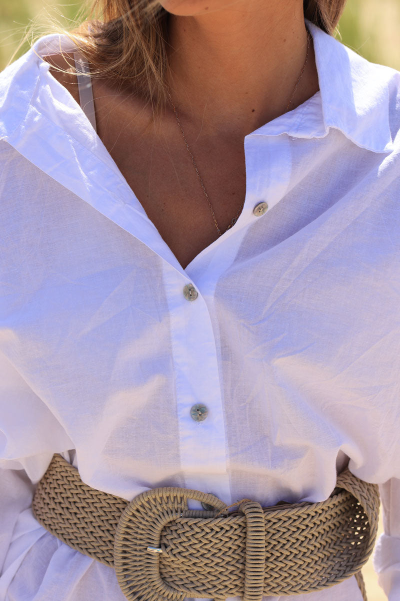 Robe mi longue légère blanche coupe chemise boutonnée