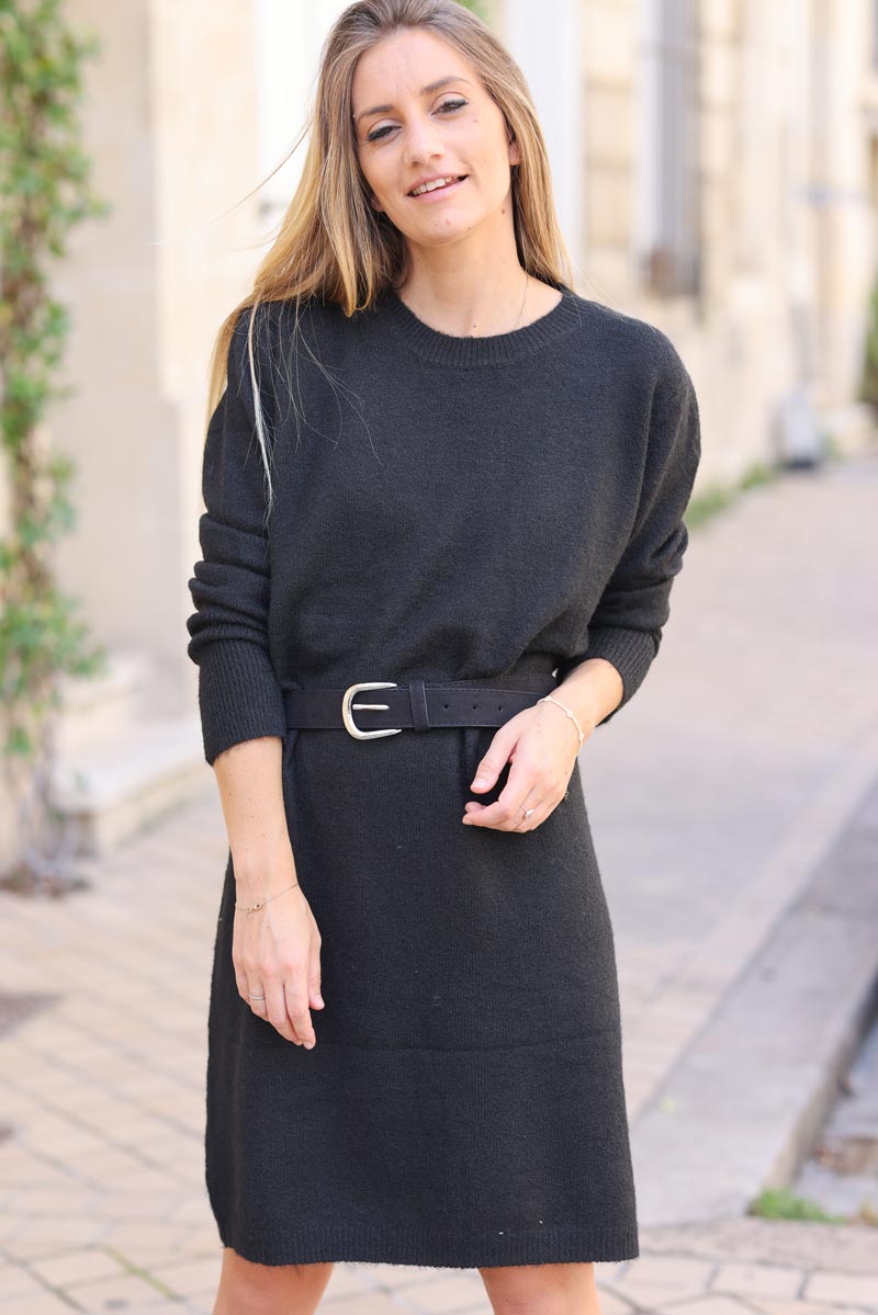 Black soft knit midi jumper dress