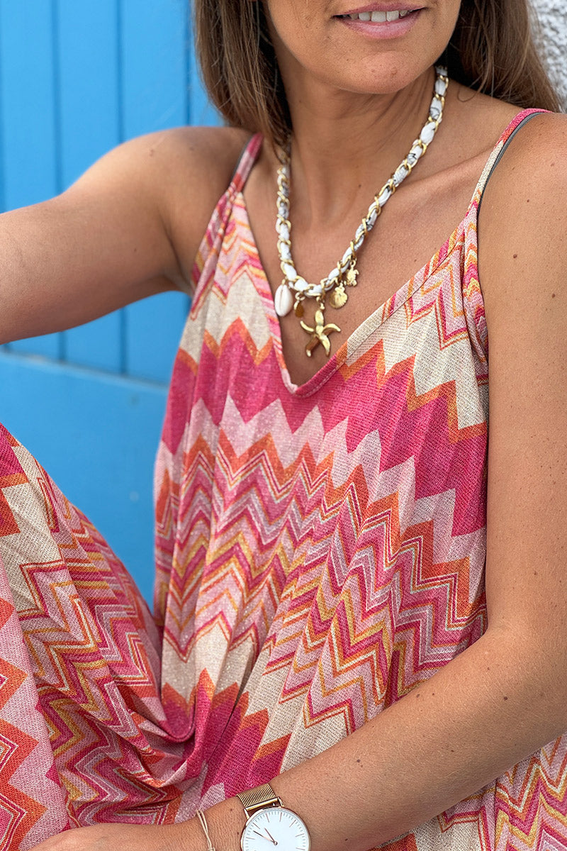 Hot pink Chevron Stripe V-Neck Maxi Dress