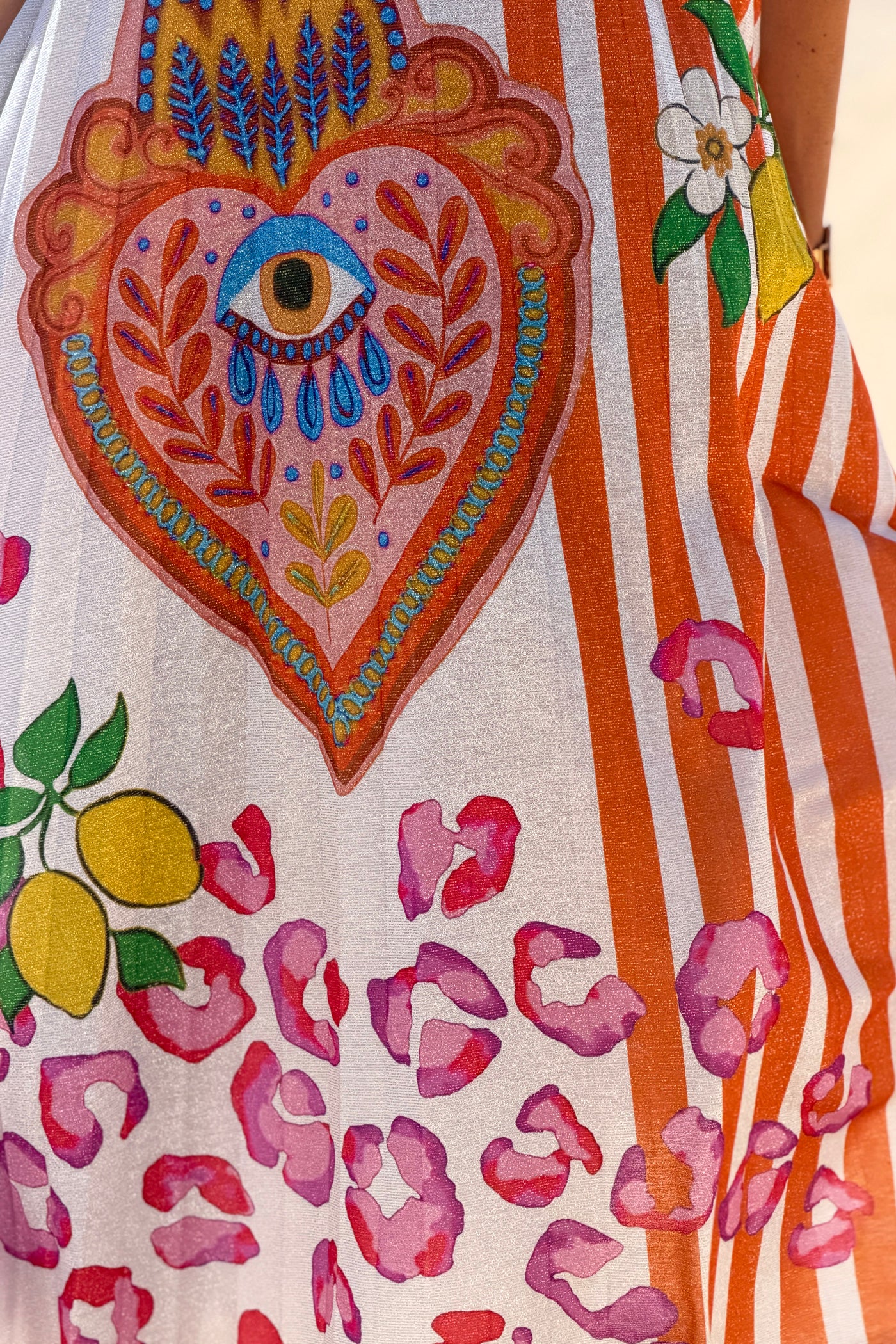 Orange Stripe “Hope” Glitter Knit Pleated Maxi Dress
