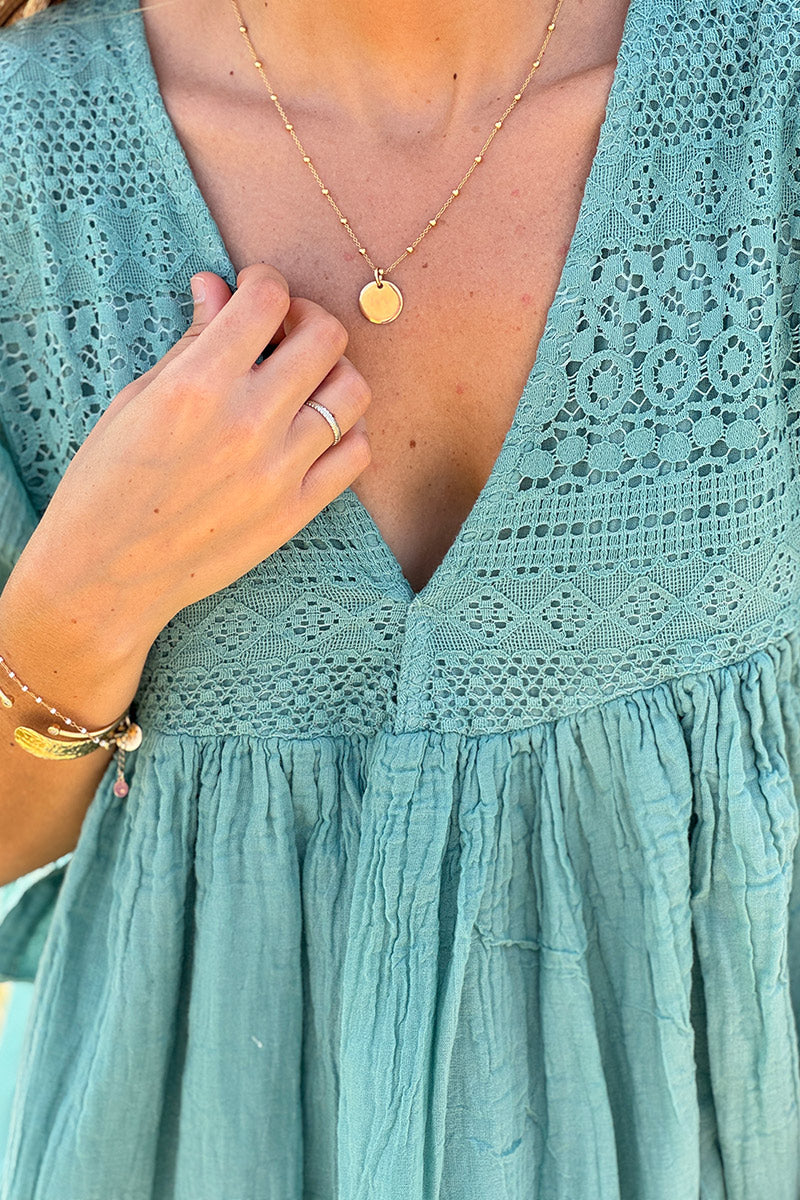 Robe sauge légère voile de coton haut dentelle