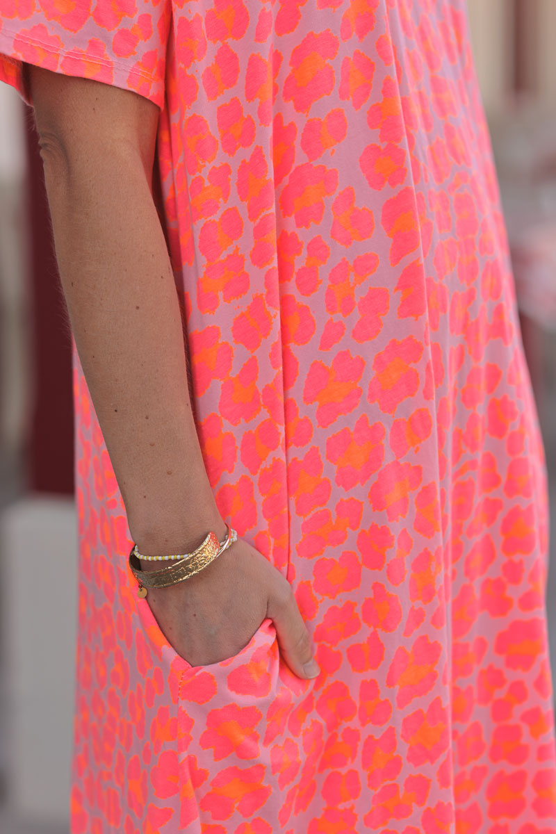 Hot pink Leopard Burnout V-Neck Caftan
