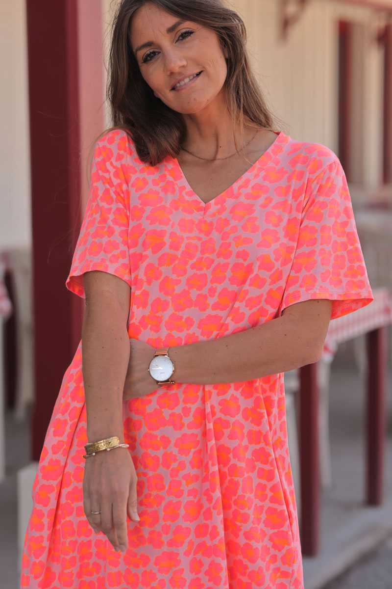 Hot pink Leopard Burnout V-Neck Caftan
