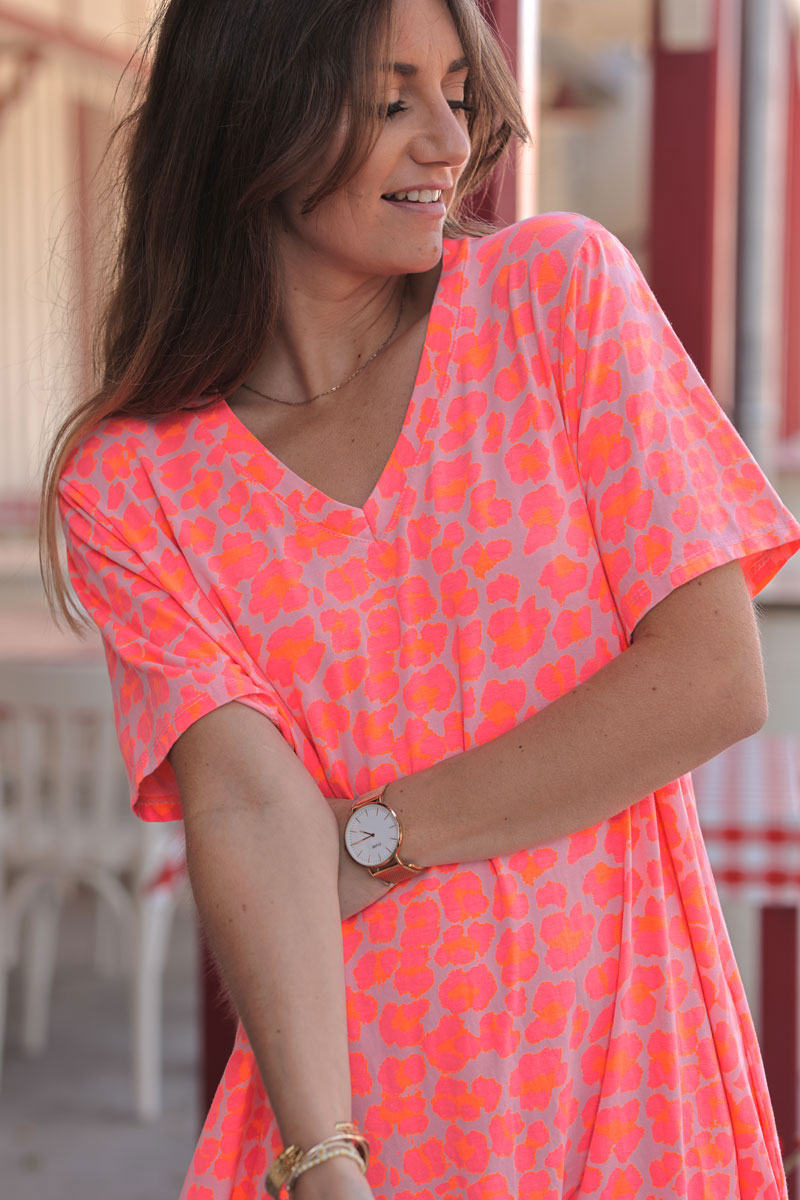 Hot pink Leopard Burnout V-Neck Caftan
