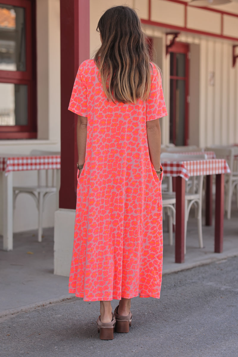 Hot pink Leopard Burnout V-Neck Caftan
