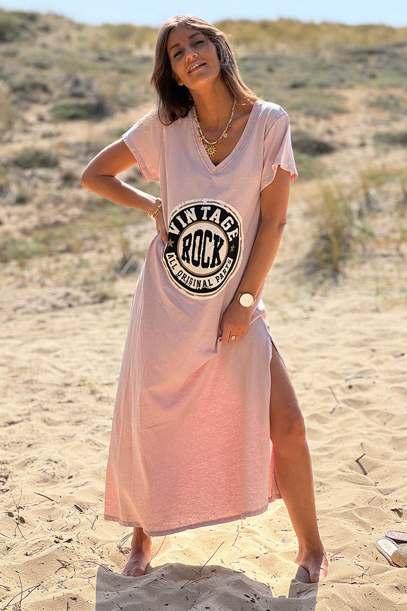 Dress Vestido Camiseta Rosa Thanks Enjoy Long Sleeve T-Shirt Dress