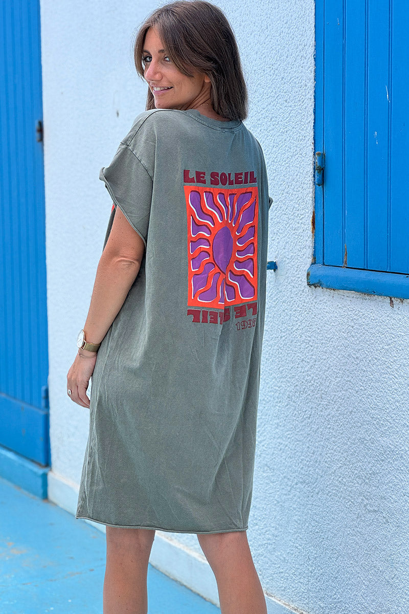 Olive Neon Sun Vintage Jersey T-Shirt Dress