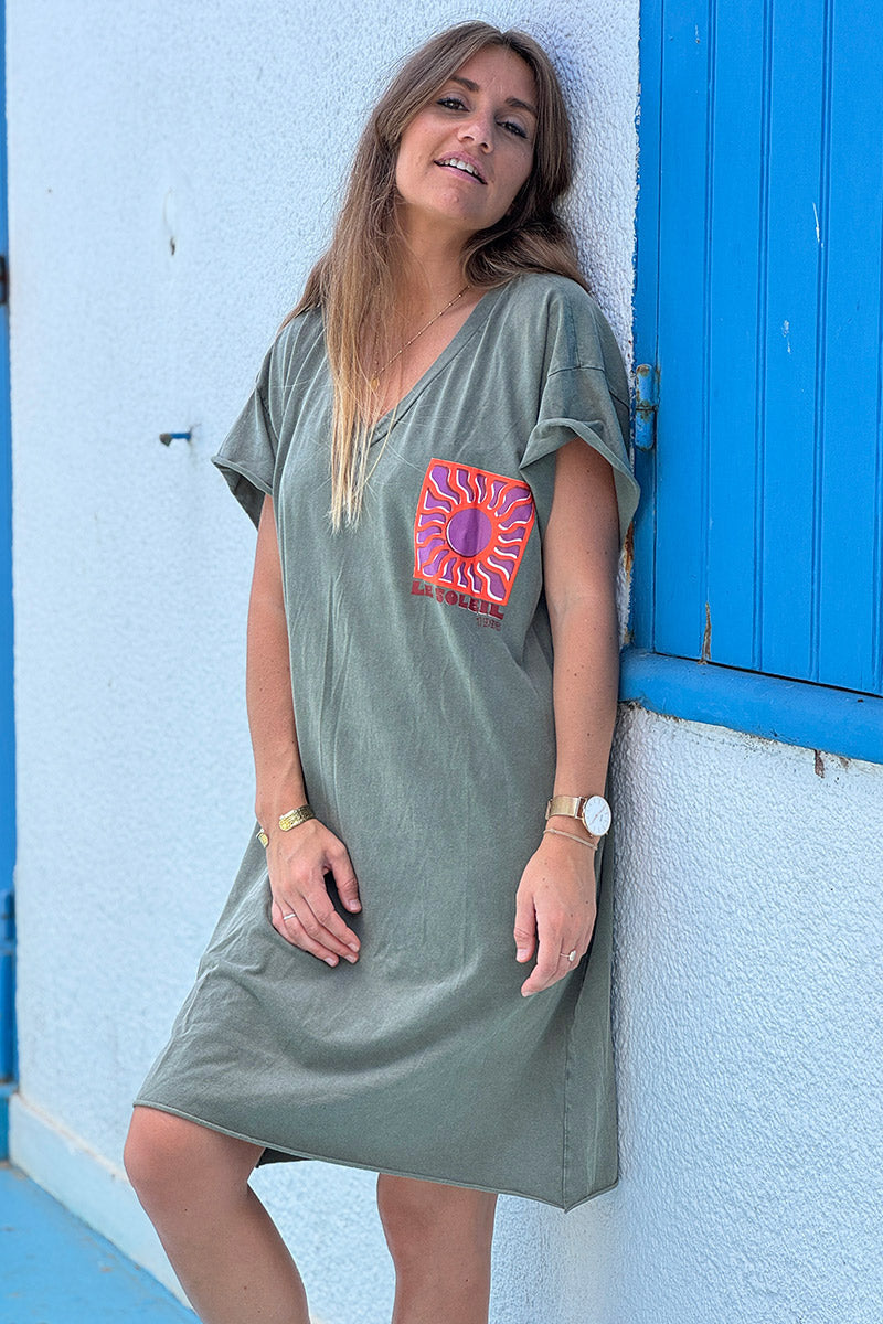 Olive Neon Sun Vintage Jersey T-Shirt Dress