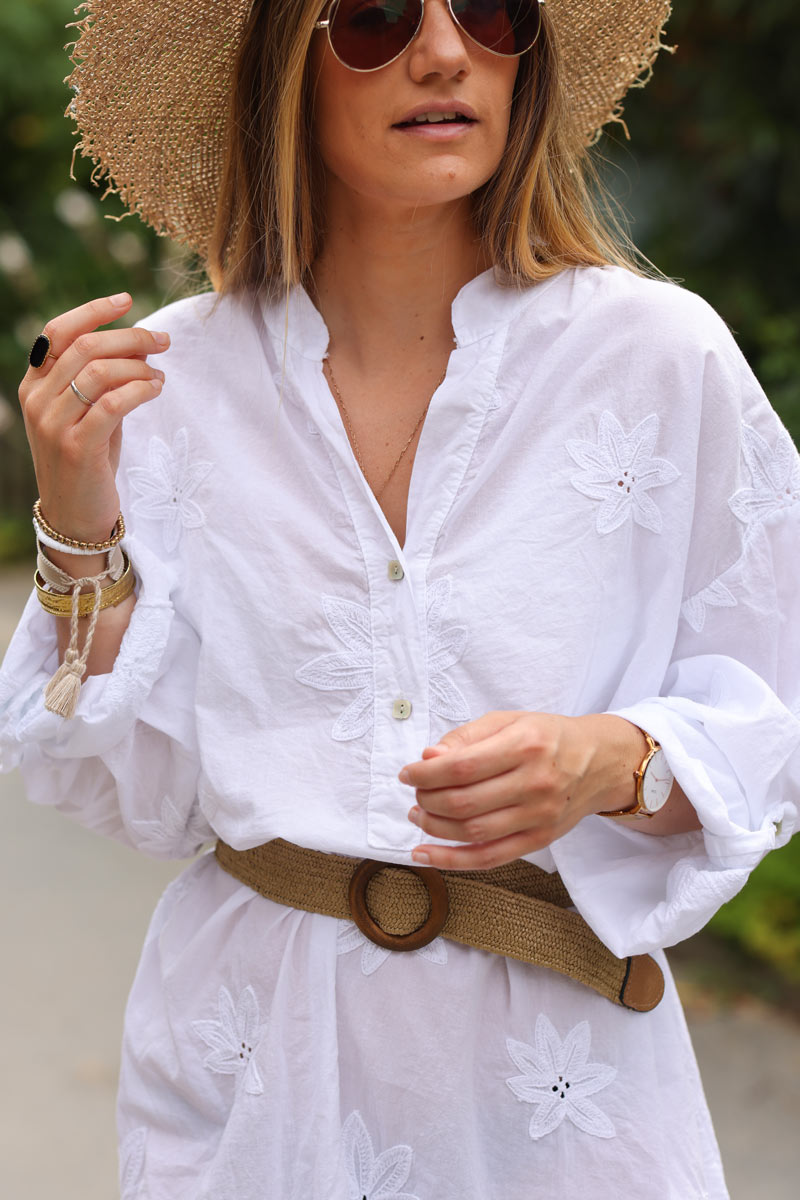 White blouse dress with flower embroidery