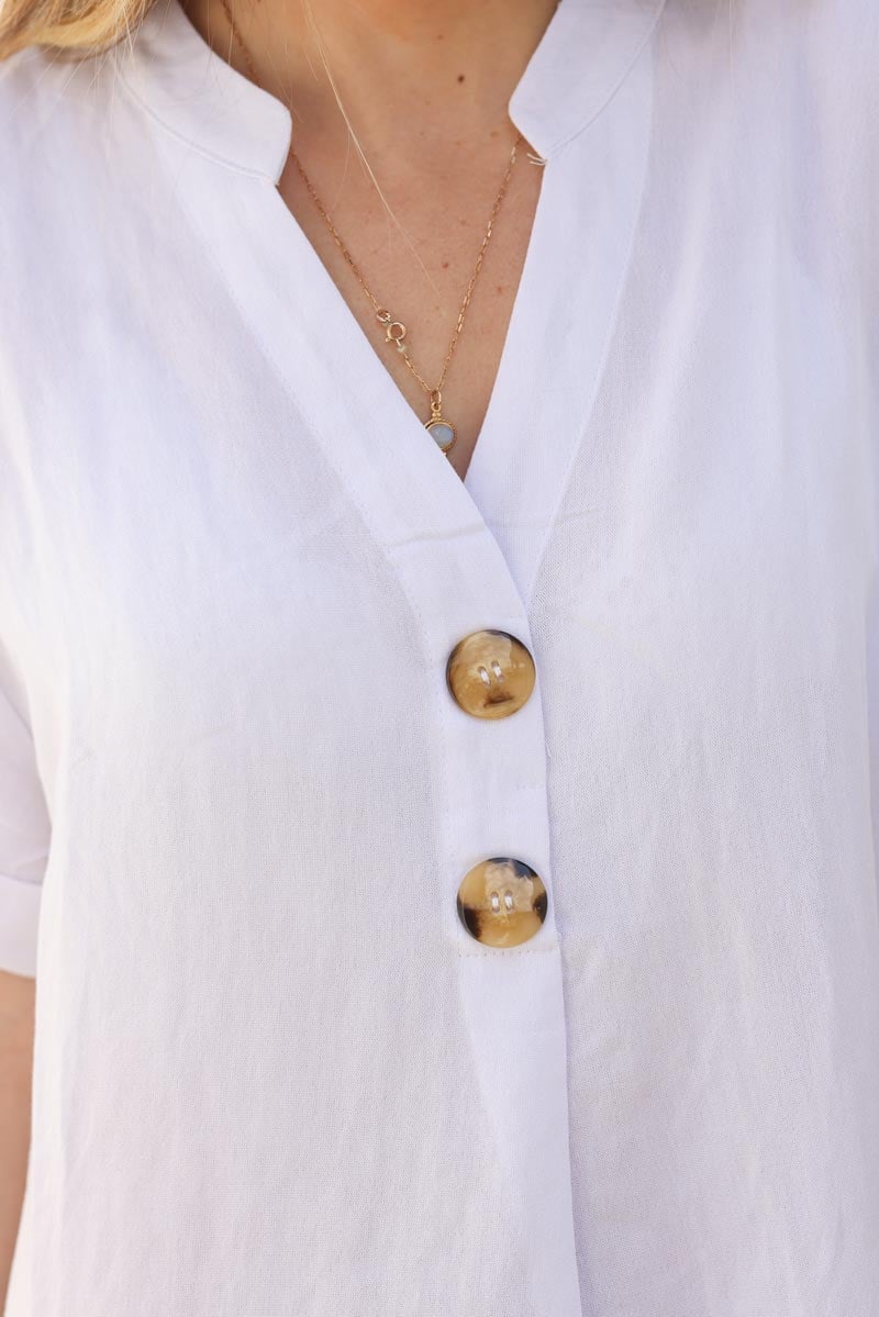 Robe tunique blanche legere col boutons ecaille H097 (1)
