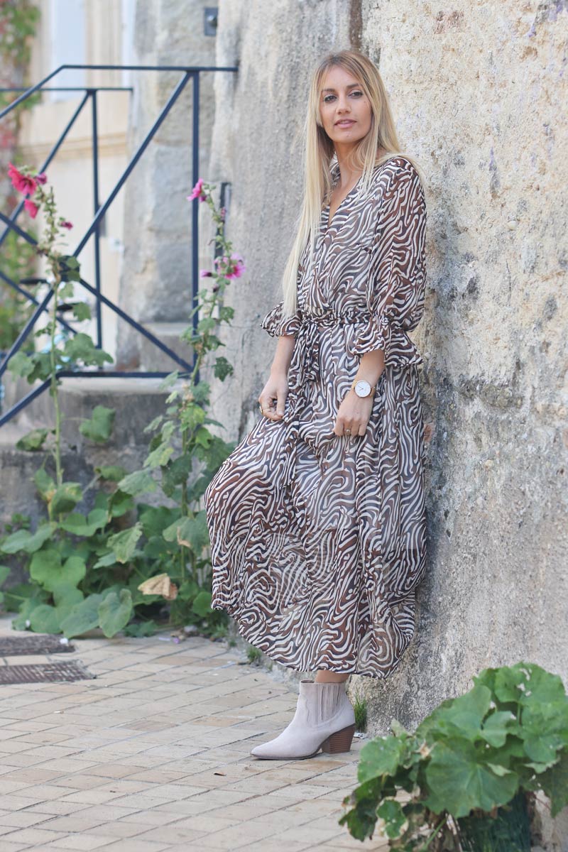 Robe longue voilage cache coeur It Hippie imprime zebre camel