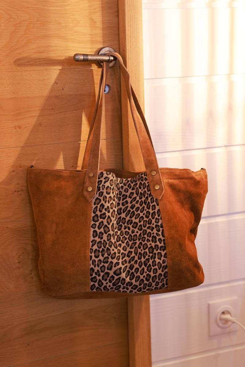 Camel Suede and Leopard Convertible Tote