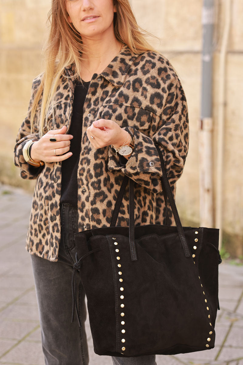 Black Suede Studded Tote Bag