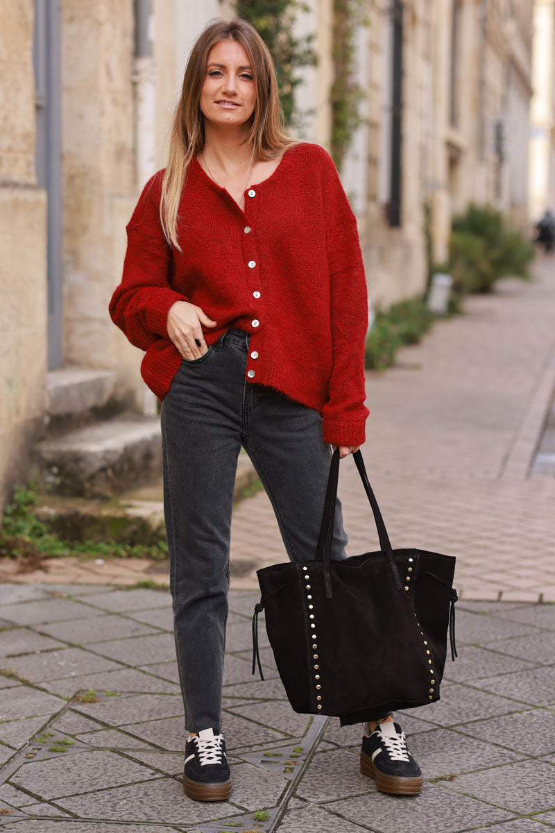 Black Suede Studded Tote Bag