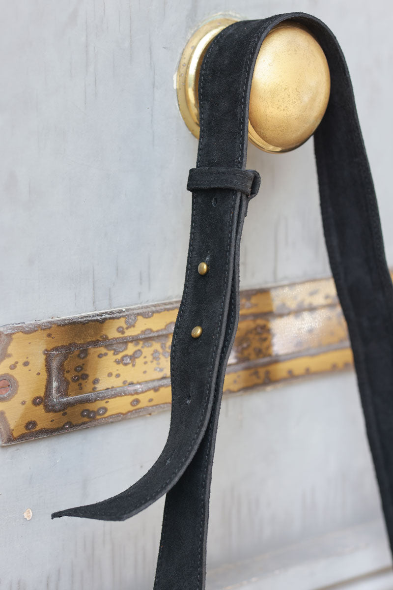 Black suede leather crossbody bag with studs and zip