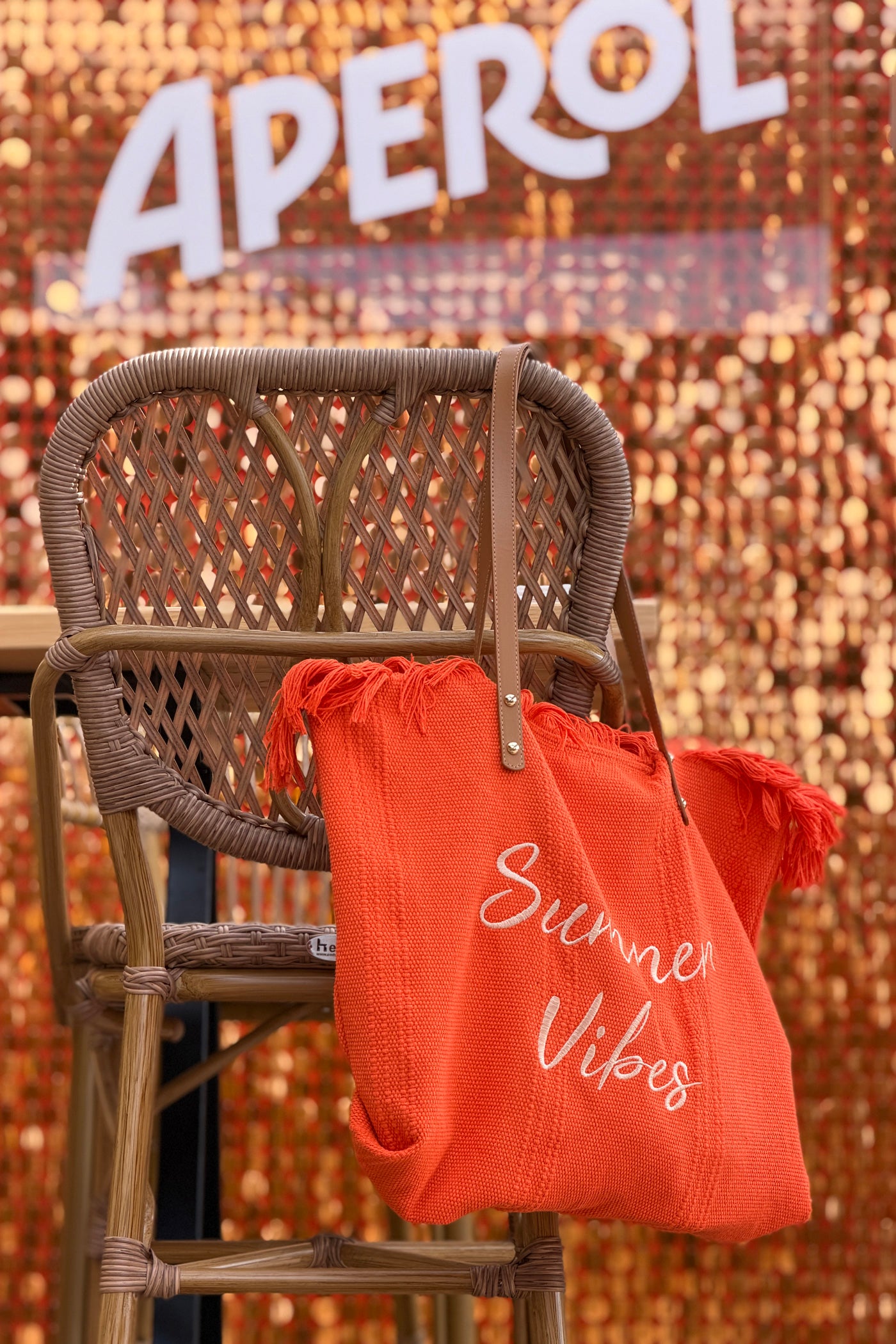 Sac cabas de plage orange à franges Summer Vibes