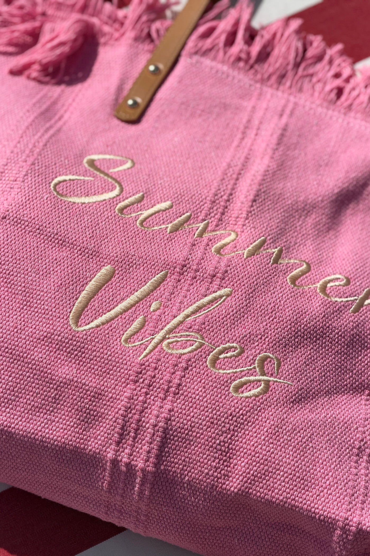 Sac cabas de plage rose à franges Summer Vibes