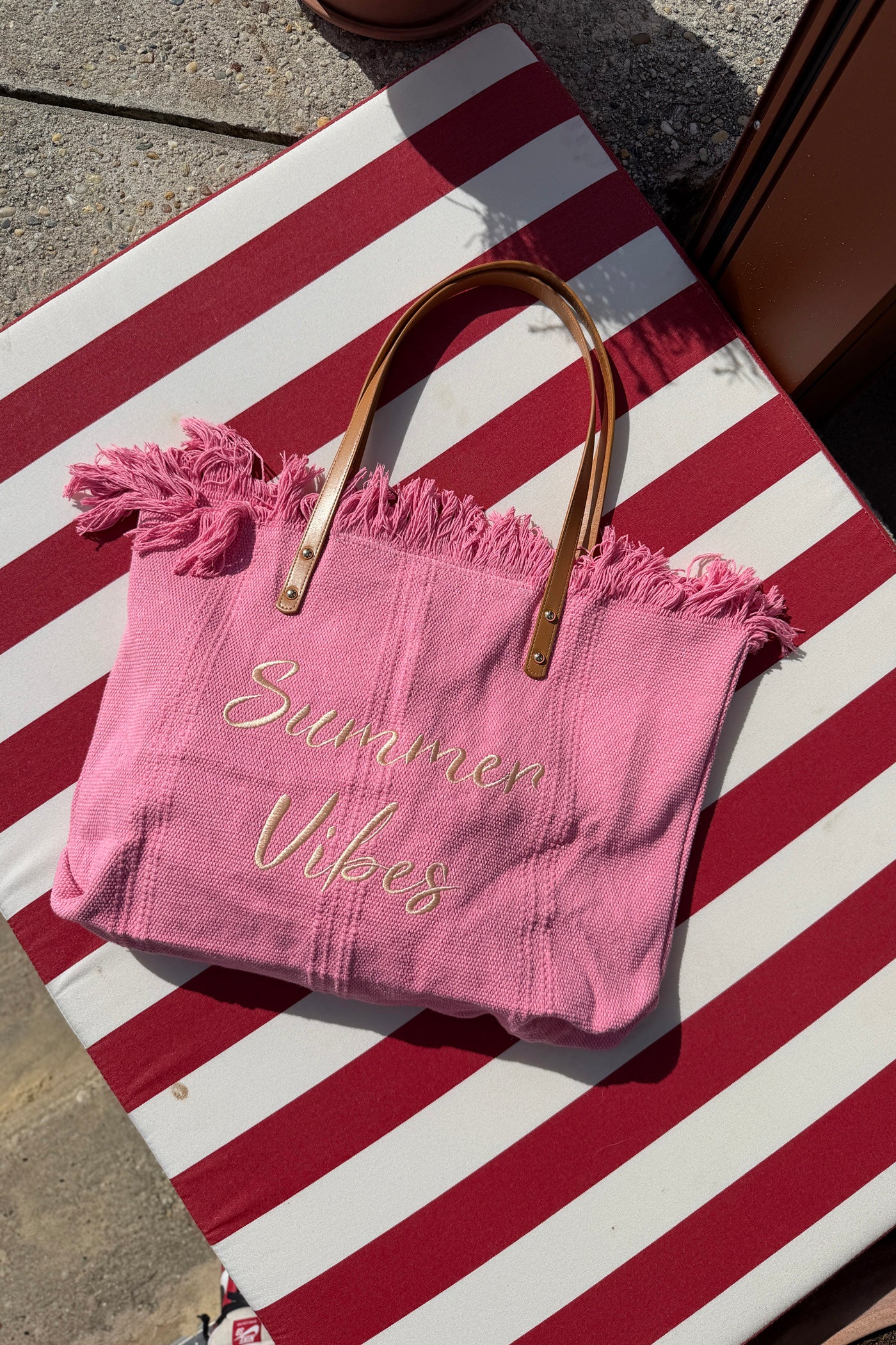 Sac cabas de plage rose à franges Summer Vibes