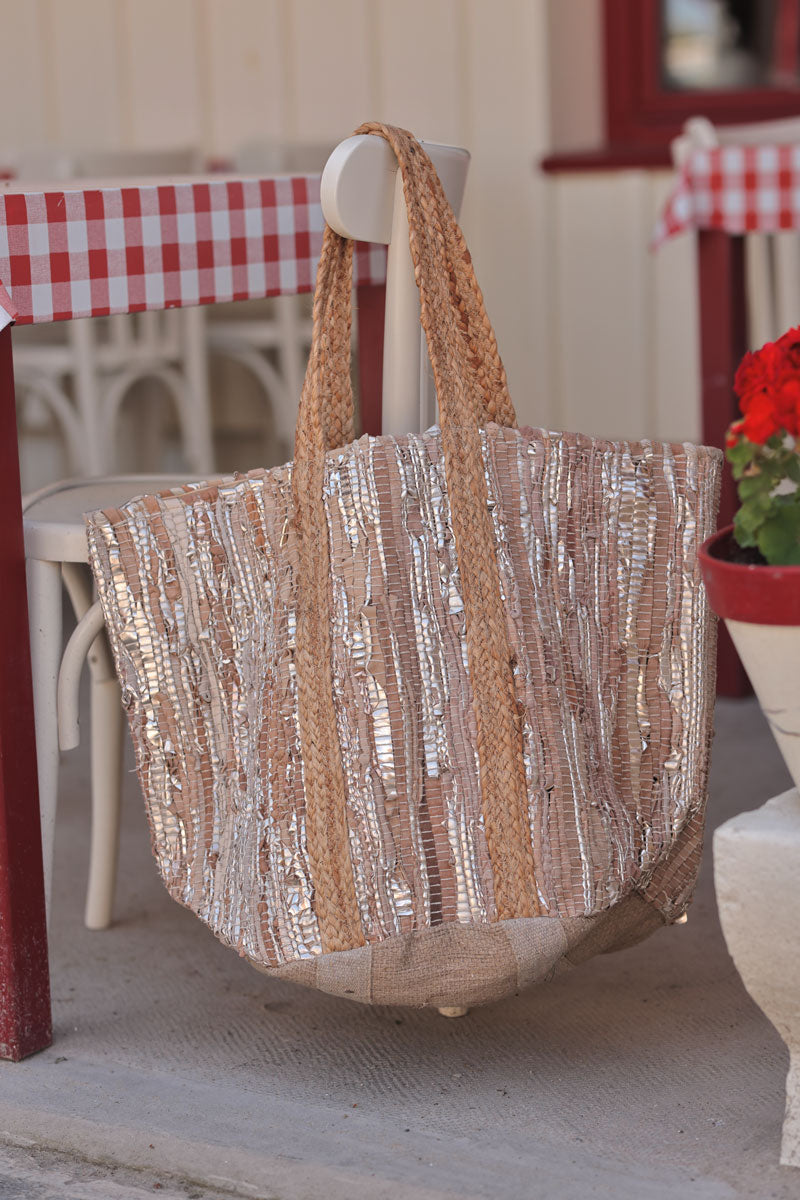 Light Brown Woven Tote with Jute Straps