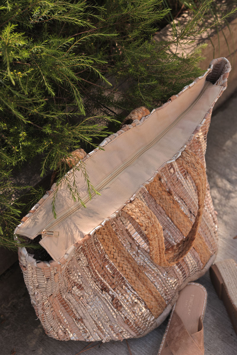 Light Brown Woven Tote with Jute Straps