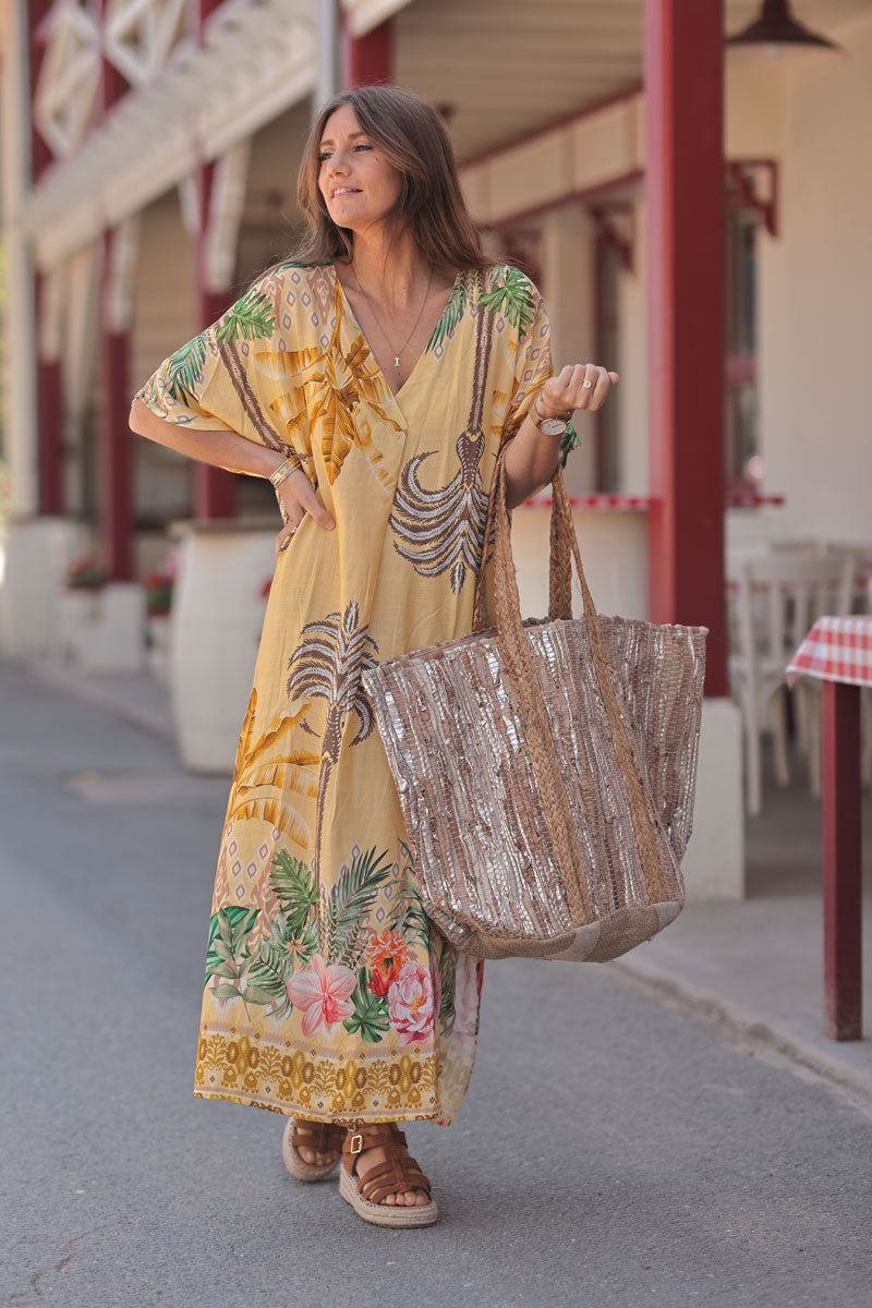 Light Brown Woven Tote with Jute Straps