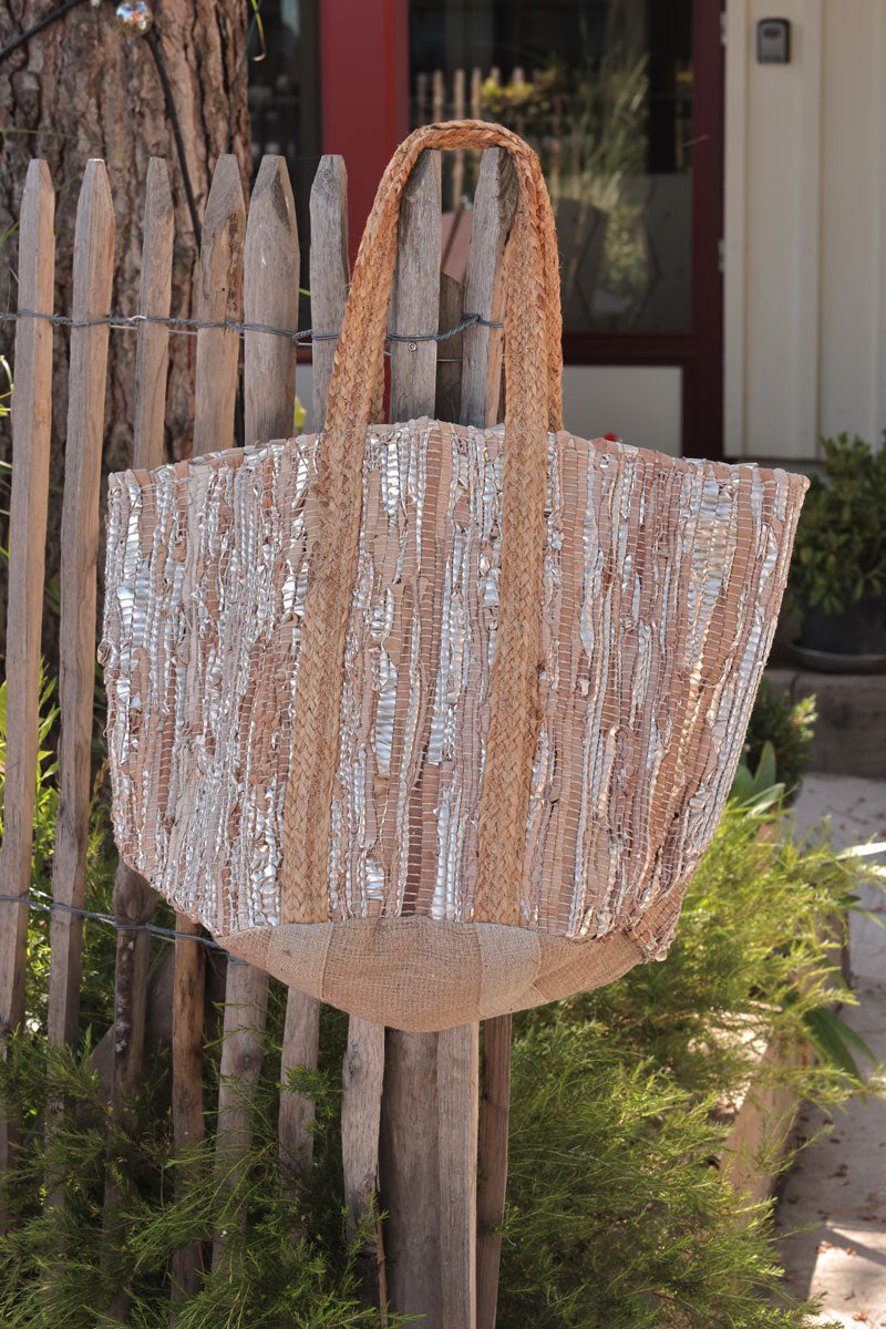 Light Brown Woven Tote with Jute Straps